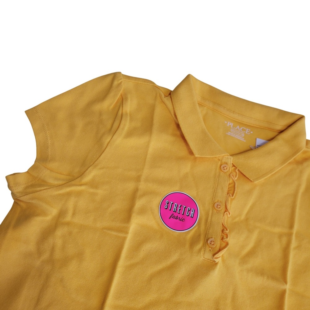 The Childrens Place Polo Shirt Kids XXL 16 Yellow Ruffle Trim Stretch Fabric